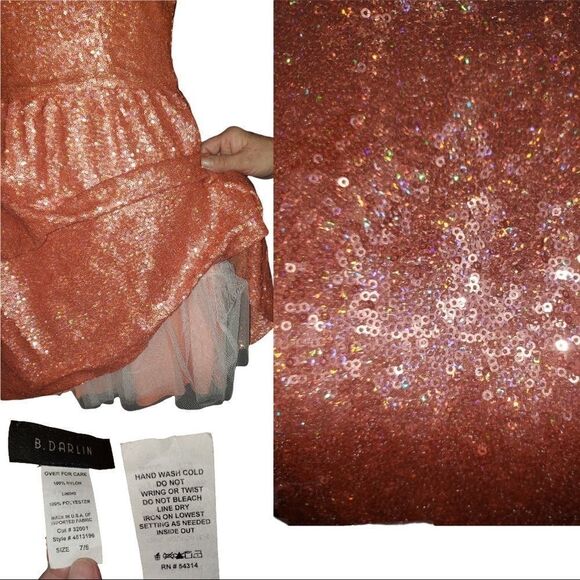 B. Darlin Beautiful Orange Sequins Cap Sleeves Dress. Size 9-10 - Picture 3 of 4